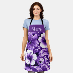 Tablier Fleurs hawaïennes tropicales Hibiscus Motif violet