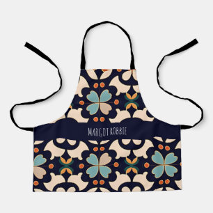 Tablier Fleurs Isométriques Bleu Beige Motif Floral