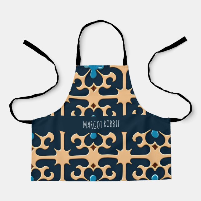 Tablier Fleurs Isométriques BLue Beige 3D motif floral (Recto)