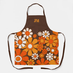 Tablier Fleurs Jardin Rétro Vintage les années 70 Brown et