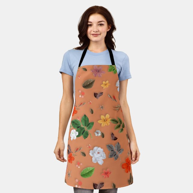 Tablier Fleurs jaunes et roses blanches 25 (Porté)