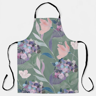 Tablier Fleurs Lilac Motif Gris Sage
