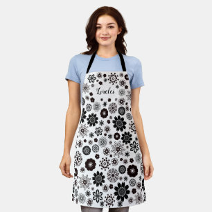 Tablier Fleurs Mandala Boho Noir et Blanc personnalisables