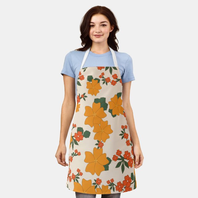 Tablier Fleurs Oranges, Motif Floral, Motif De Fleurs (Porté)