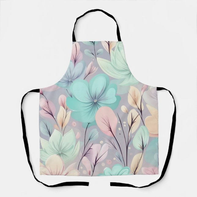 Tablier Fleurs pastel et Feuilles sur Arrière - plan viole (Recto)