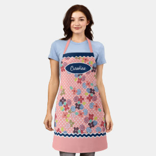 Tablier Fleurs personnalisées À petits pois blancs Motif r