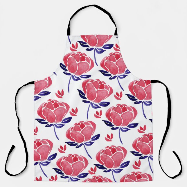 Tablier Fleurs printanières, aquarelle motif sans couture. (Recto)