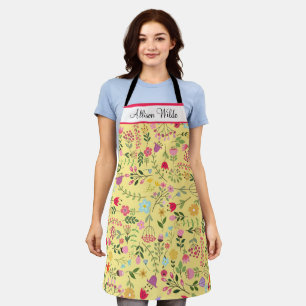 Tablier Fleurs printanières sauvages Florales sur fond jau