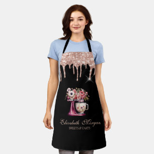 Tablier Fleurs Red Mixer Rose Gold Drips Boulangerie Noir