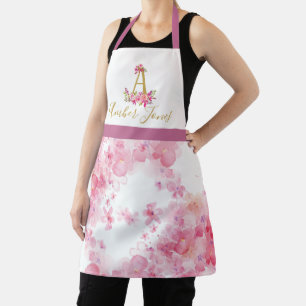 Tablier Fleurs roses de nom personnalisées cuisson floral