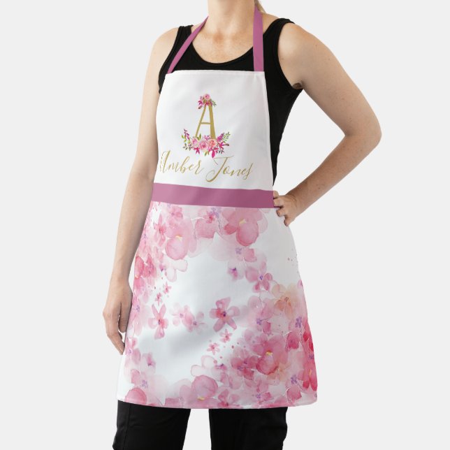 Tablier Fleurs roses de nom personnalisées cuisson florale (Insitu)