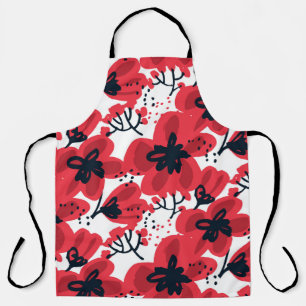 Tablier Fleurs rouges Abstraites dessinées à la main sans
