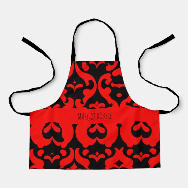 Tablier Fleurs rouges Damas Motif botanique (Recto)