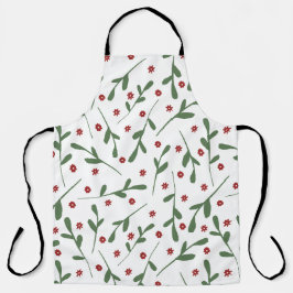 Tablier Fleurs rouges, motif feuille vert