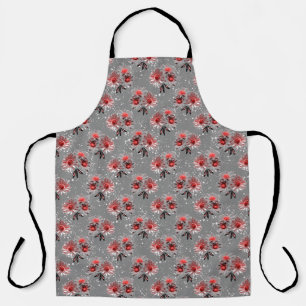 Tablier Fleurs rouges sur gris