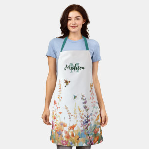 Tablier Fleurs sauvages aquarelle monogramme nom personnal