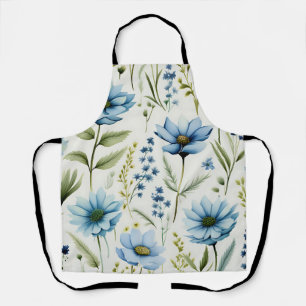Tablier Fleurs sauvages aquarelle sur bleu clair