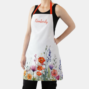 Tablier Fleurs sauvages aquarelles personnalisées vibrante