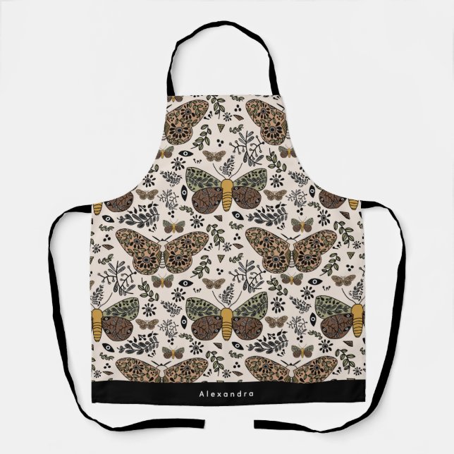 Tablier Fleurs sauvages de papillon de nuit bohème moderne (Recto)