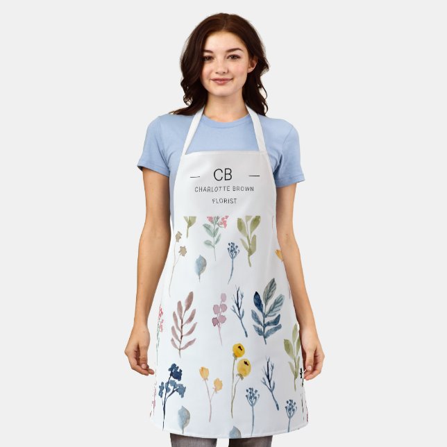 Tablier Fleurs sauvages minimalistes modernes Monogrammes (Porté)
