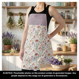 Tablier Fleurs sauvages nom personnalisé motif ruban bohèm