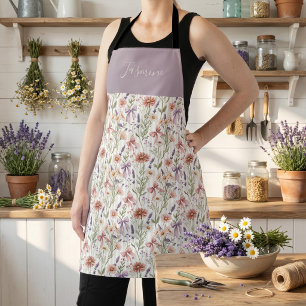 Tablier Fleurs sauvages nom personnalisé motif ruban bohèm