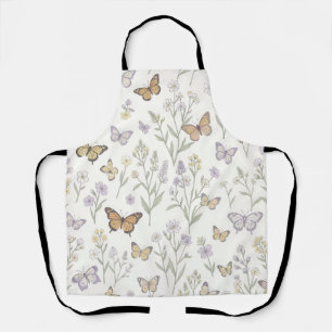 Tablier Fleurs sauvages pastel Papillons Prairie Botanique