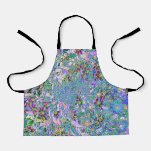 Tablier Fleurs sauvages rétro violettes, vertes et bleues
