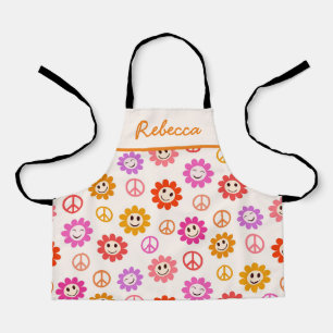 Tablier Fleurs souriantes heureuses avec des signes de pai