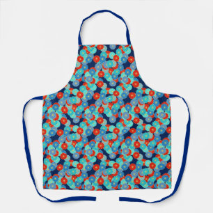 Tablier Fleurs stylisées Art Déco Bleu, Turquoise & Rouge
