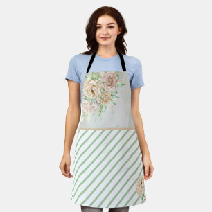 Tablier Fleurs Teintes Terreuses Bohème Élégant Vert Sauge