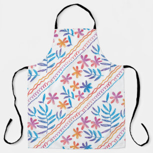Tablier Fleurs tropicales dessinées à la main, motif feuil
