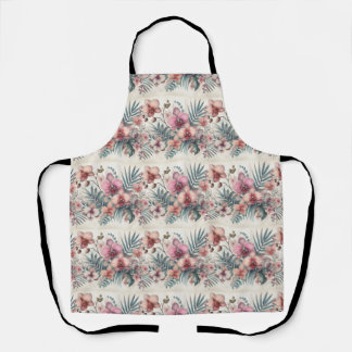 Tablier Fleurs tropicales et aquarelle feuille