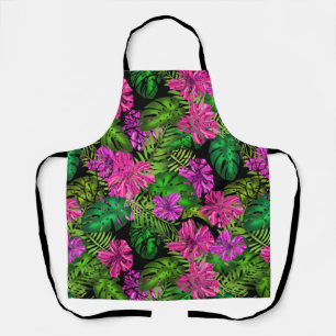 Tablier Fleurs tropicales et plantes en noir
