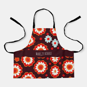 Tablier Fleurs vintages Motif en mosaïque rouge blanc