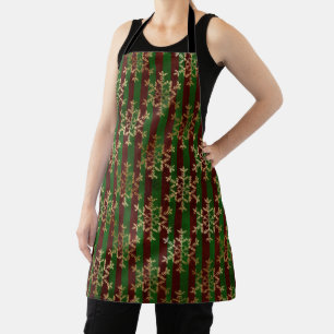 Tablier Flocon de neige doré Rouge Vert rayure Noël