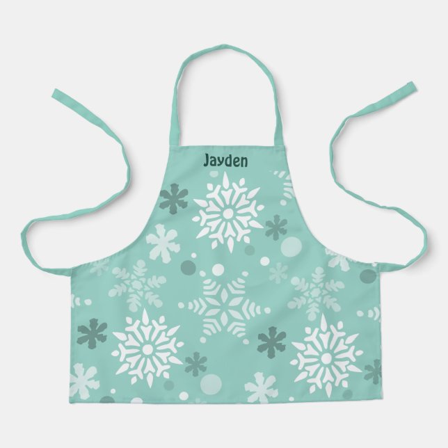 Tablier Flocon de neige en hiver Cristal Noël Turquoise-bl (Recto)