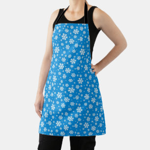 Tablier Flocons blancs sur motif d'hiver bleu moyen