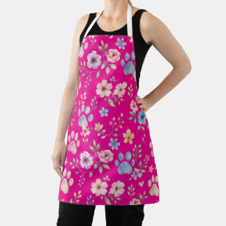 Tablier floral à empreinte de patte aquarelle – Ca