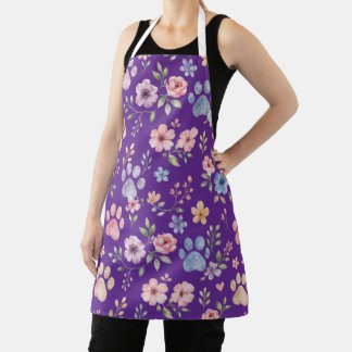 Tablier floral à empreinte de patte aquarelle – Ca