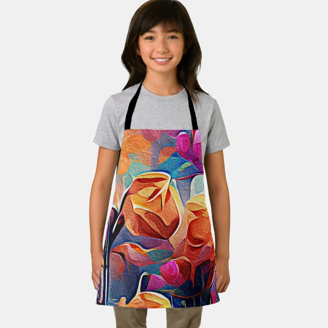 Tablier Floral Abstract Art Orange Red Blue Flowers (Insitu)