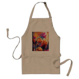 Tablier Floral Abstract Art Orange Red Blue Flowers