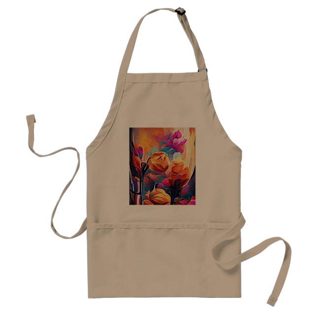 Tablier Floral Abstract Art Orange Red Blue Flowers (Devant)