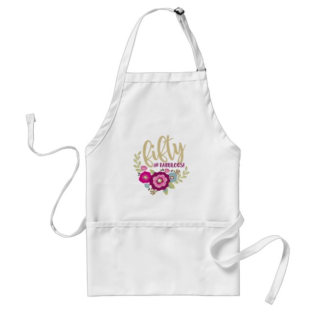 Tablier Floral Cinquante Fabuleux Pink Gold fête d'anniver (Devant)