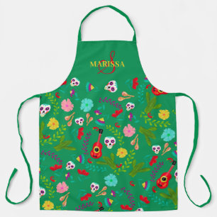 Tablier Floral clair Mexicain 5 de mayo vert monogramme