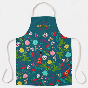 Tablier Floral clair Mexicain 5 de mayo vert monogramme