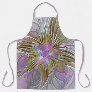 Tablier Floral Coloré Abstrait Fractal Avec Rose & Or
