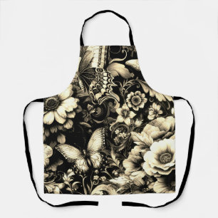 Tablier Floral d'antiquité d'or aux papillons