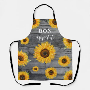 Tablier Floral de tournesol en bois rustique Bon appétit 