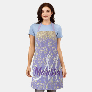 Tablier Floral d'or Monogram sur Lavender